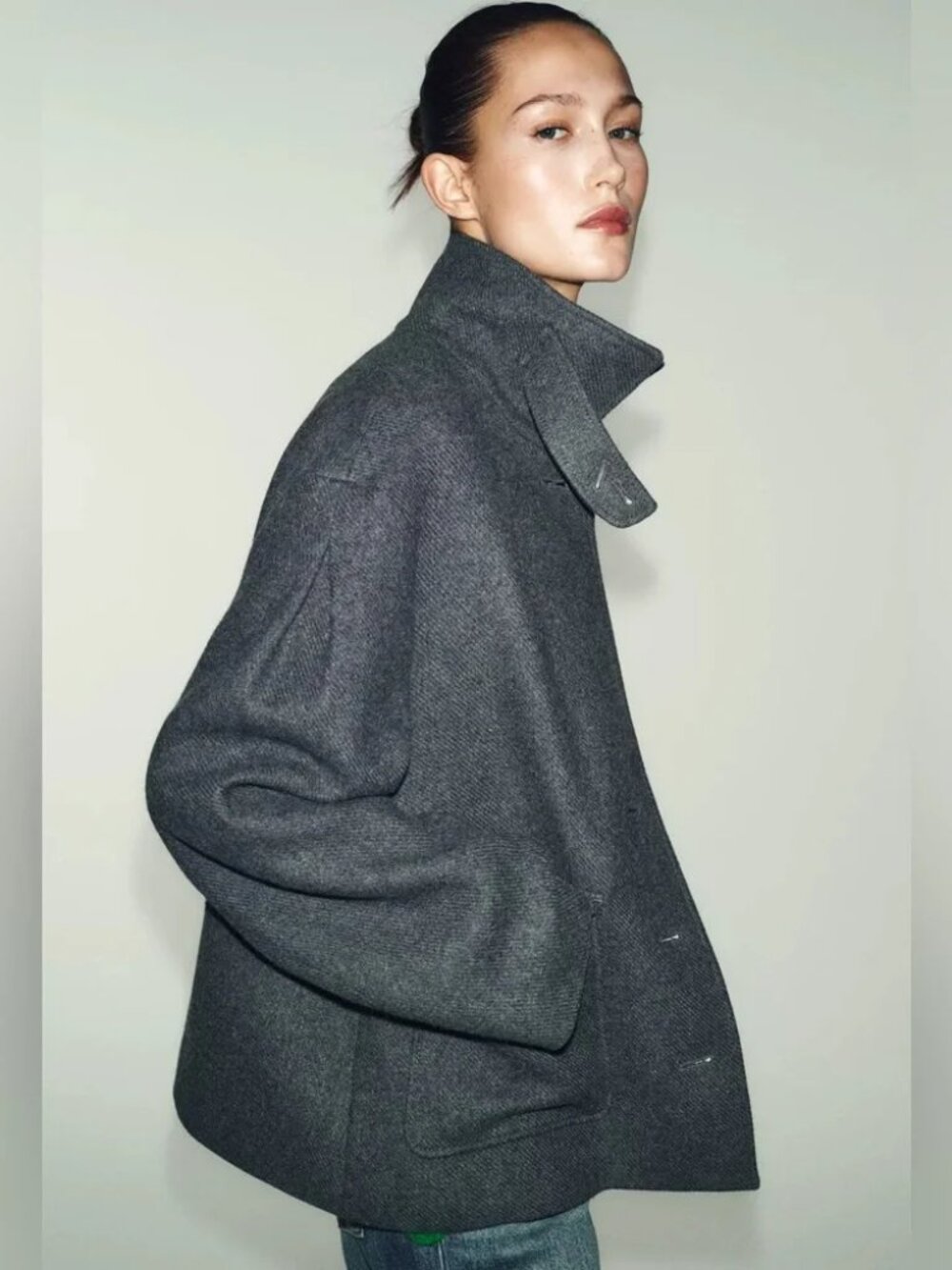 ZARA WOMAN NEW WOOL BLEND SHORT COAT WITH HIGH NECK GRAY SIZE XL 2070/397 NWT - Picture 1 of 11
